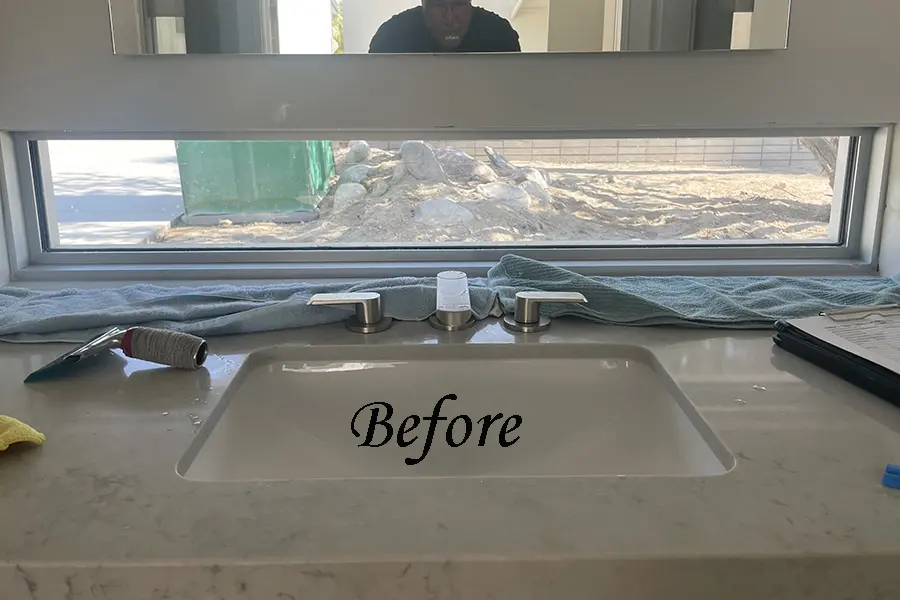 Bathroom sink with "Before" text