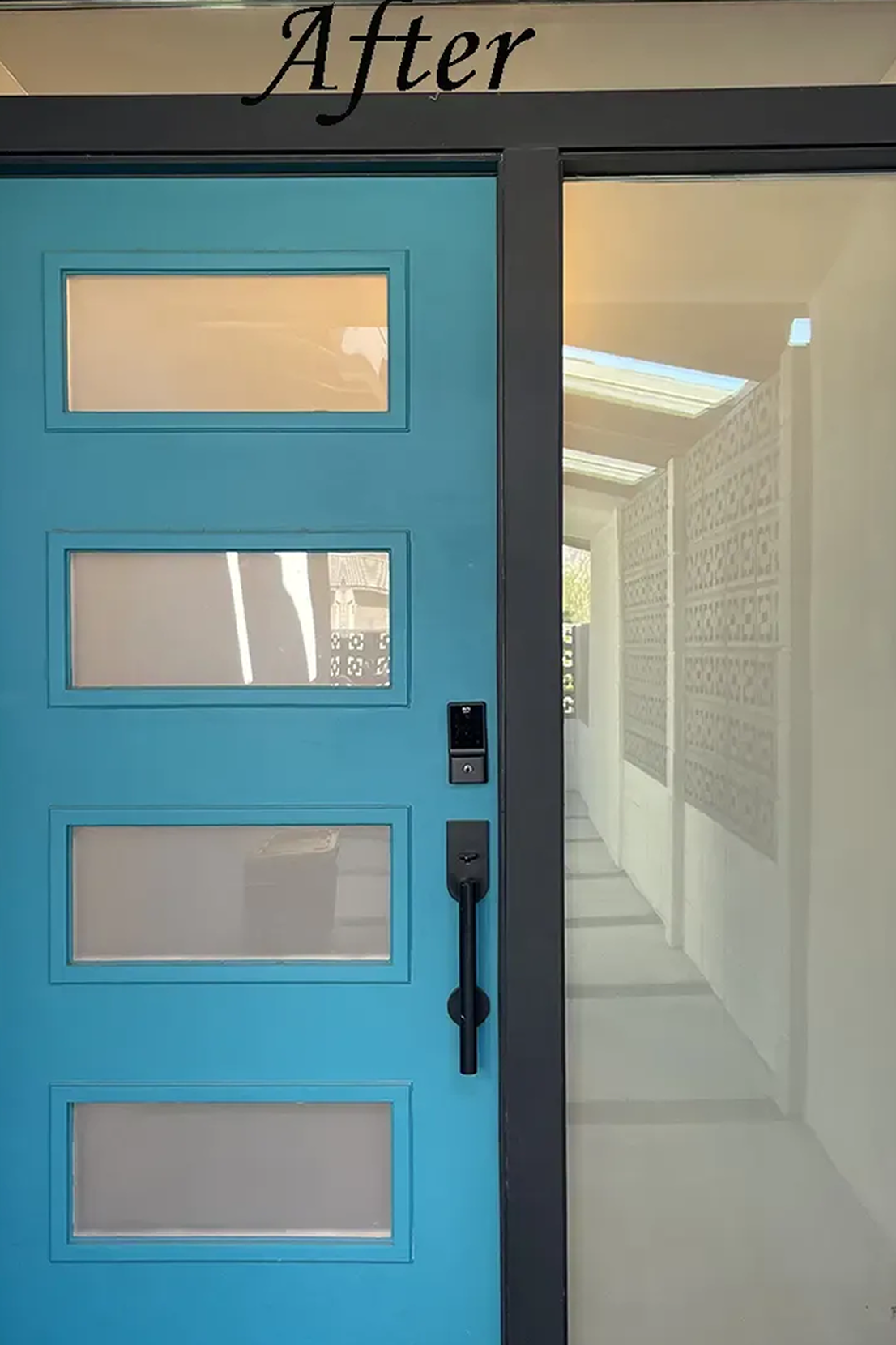 Contemporary entrance with blue door