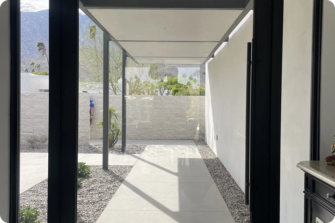 Modern patio with mountain view