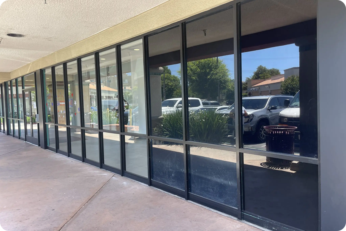 Empty building with glass facade