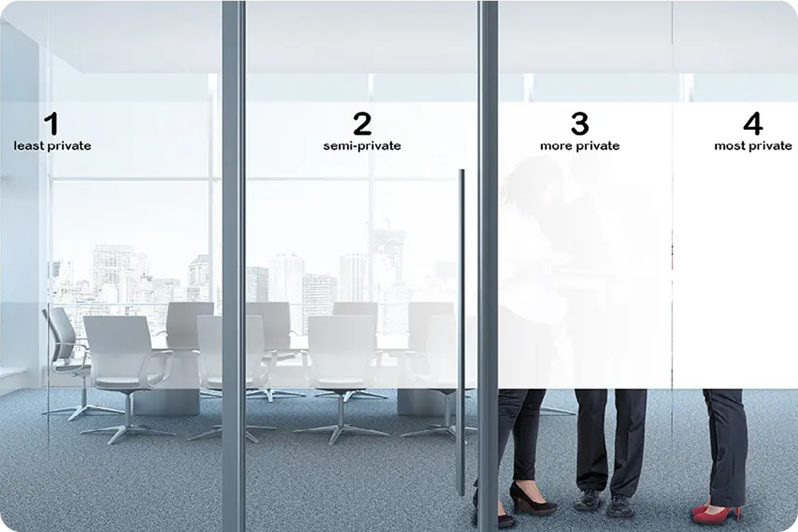Privacy gradient office glass partitions